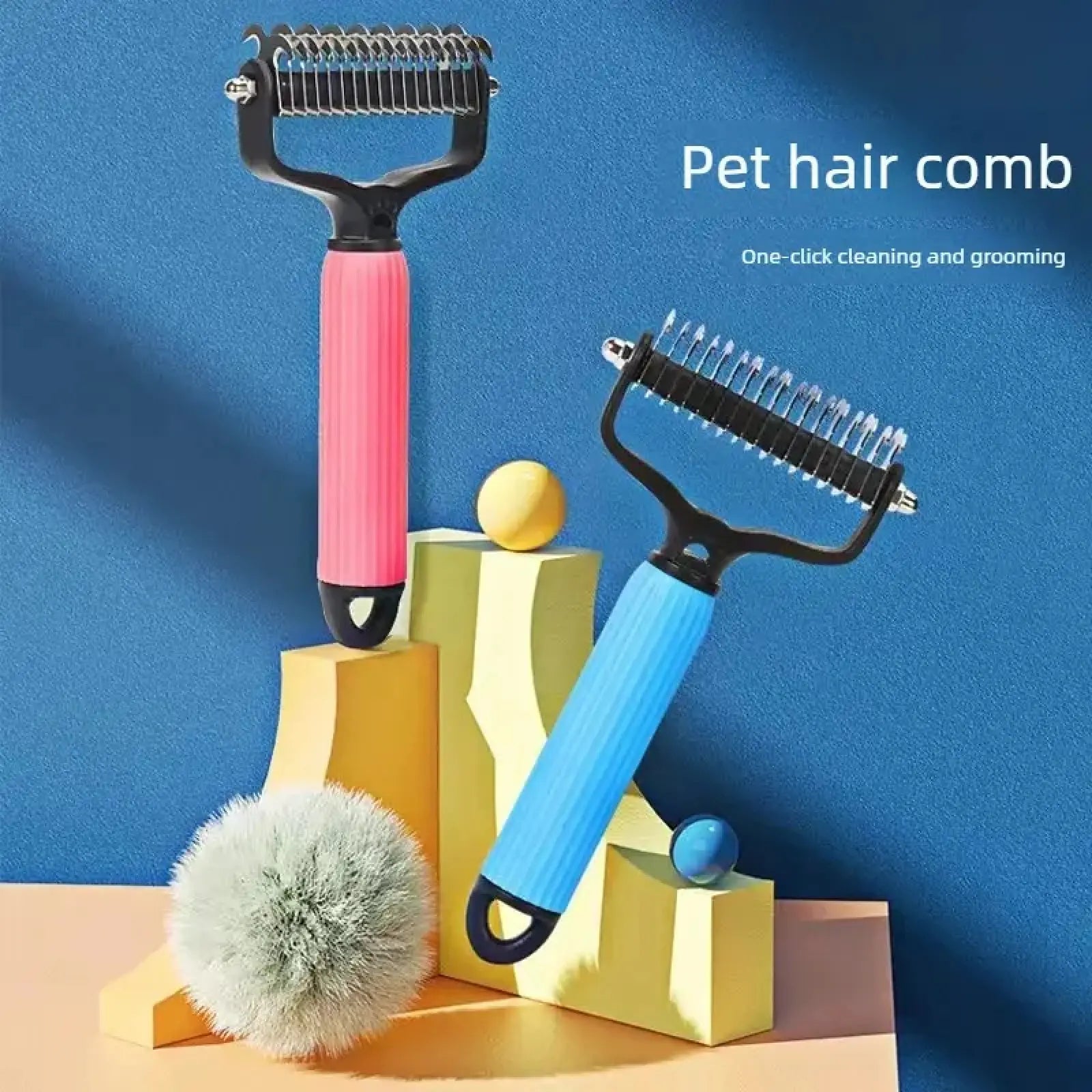 2-in-1 Stainless Steel Pet Grooming Comb: Professional Dematting & Deshedding Tool