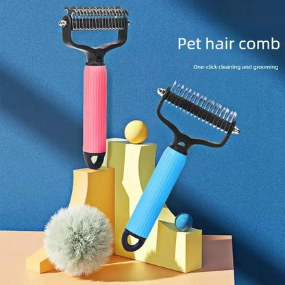 2-in-1 Stainless Steel Pet Grooming Comb: Professional Dematting & Deshedding Tool
