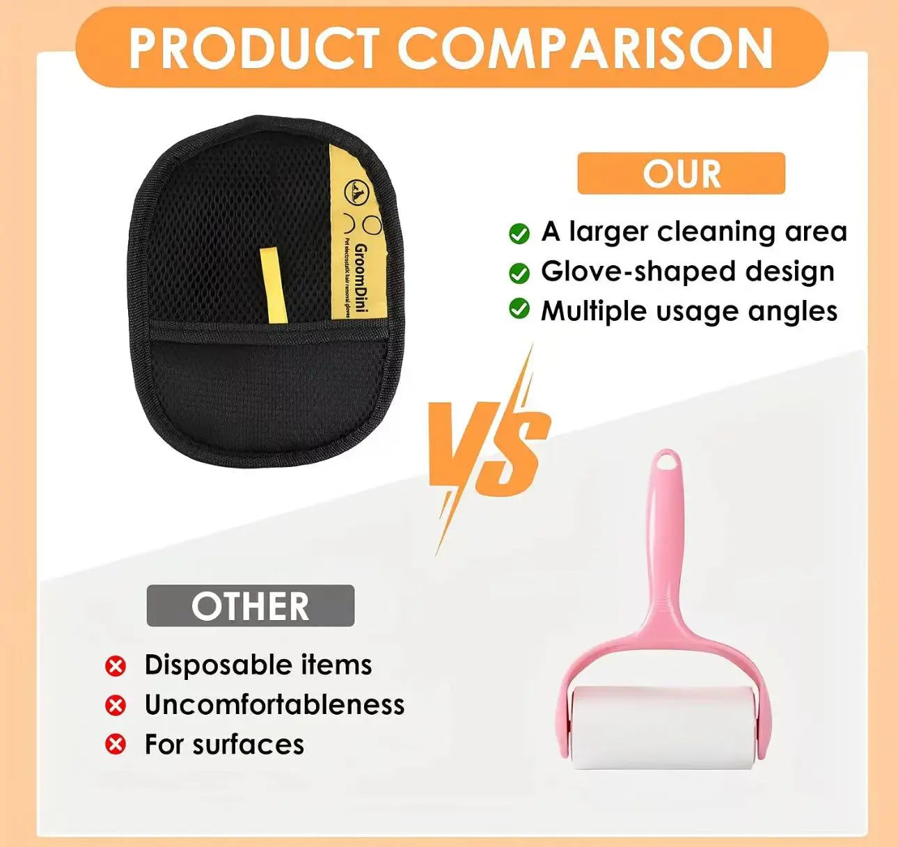 Multi-Surface Electrostatic Pet Hair Removal Glove & Reusable Fabric Brush
