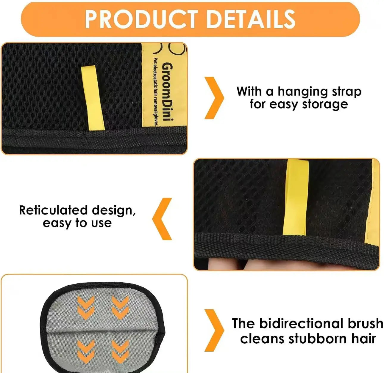 Multi-Surface Electrostatic Pet Hair Removal Glove & Reusable Fabric Brush