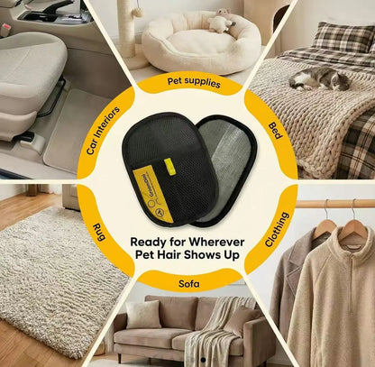 Multi-Surface Electrostatic Pet Hair Removal Glove & Reusable Fabric Brush