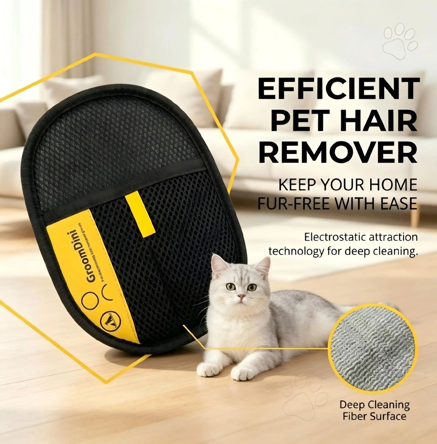 Multi-Surface Electrostatic Pet Hair Removal Glove & Reusable Fabric Brush