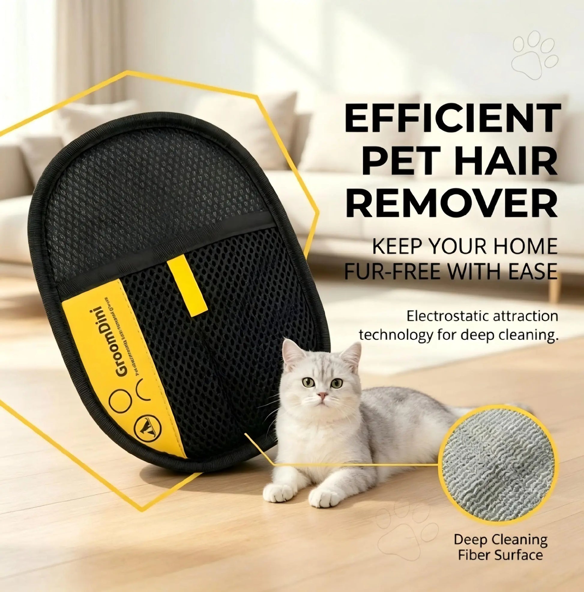 Multi-Surface Electrostatic Pet Hair Removal Glove & Reusable Fabric Brush